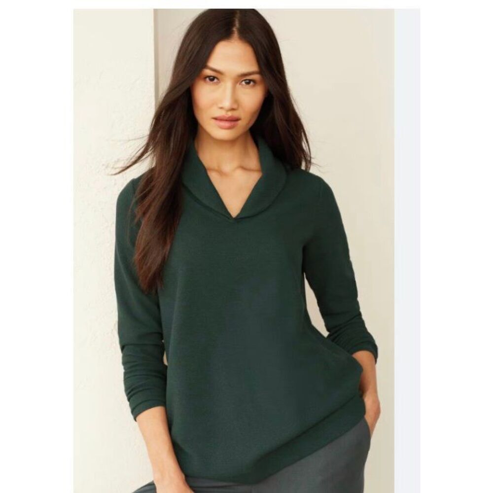 J.Jill folded collar cotton top in dark green - M
